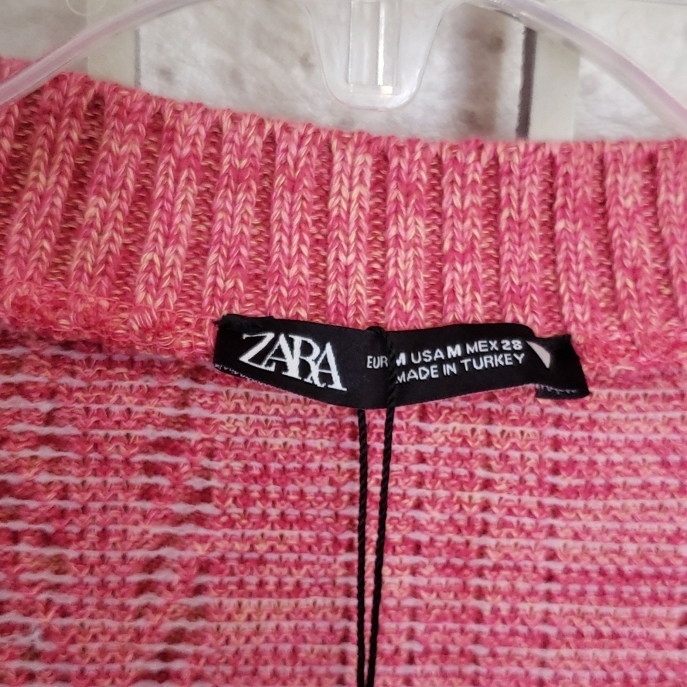 Zara nwt long wide smoked  sleeves crop length coral  womens sweater size M - Picture 3 of 5